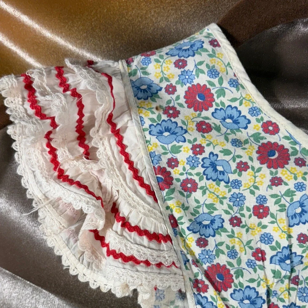 Vintage flour sack Floral Baby‎ apron Dress with Ruffled details 150